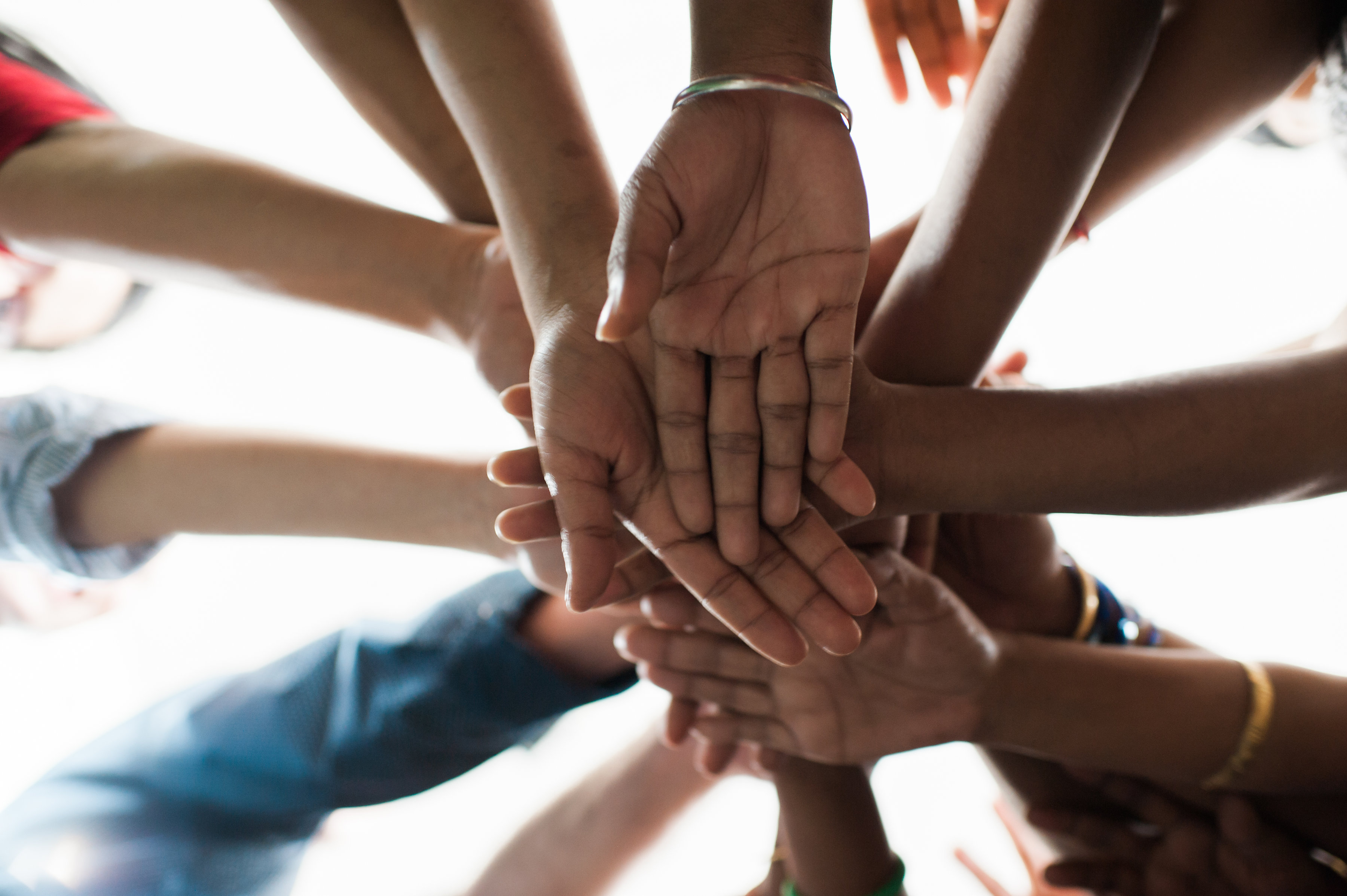 Hands joined together in support and unity.